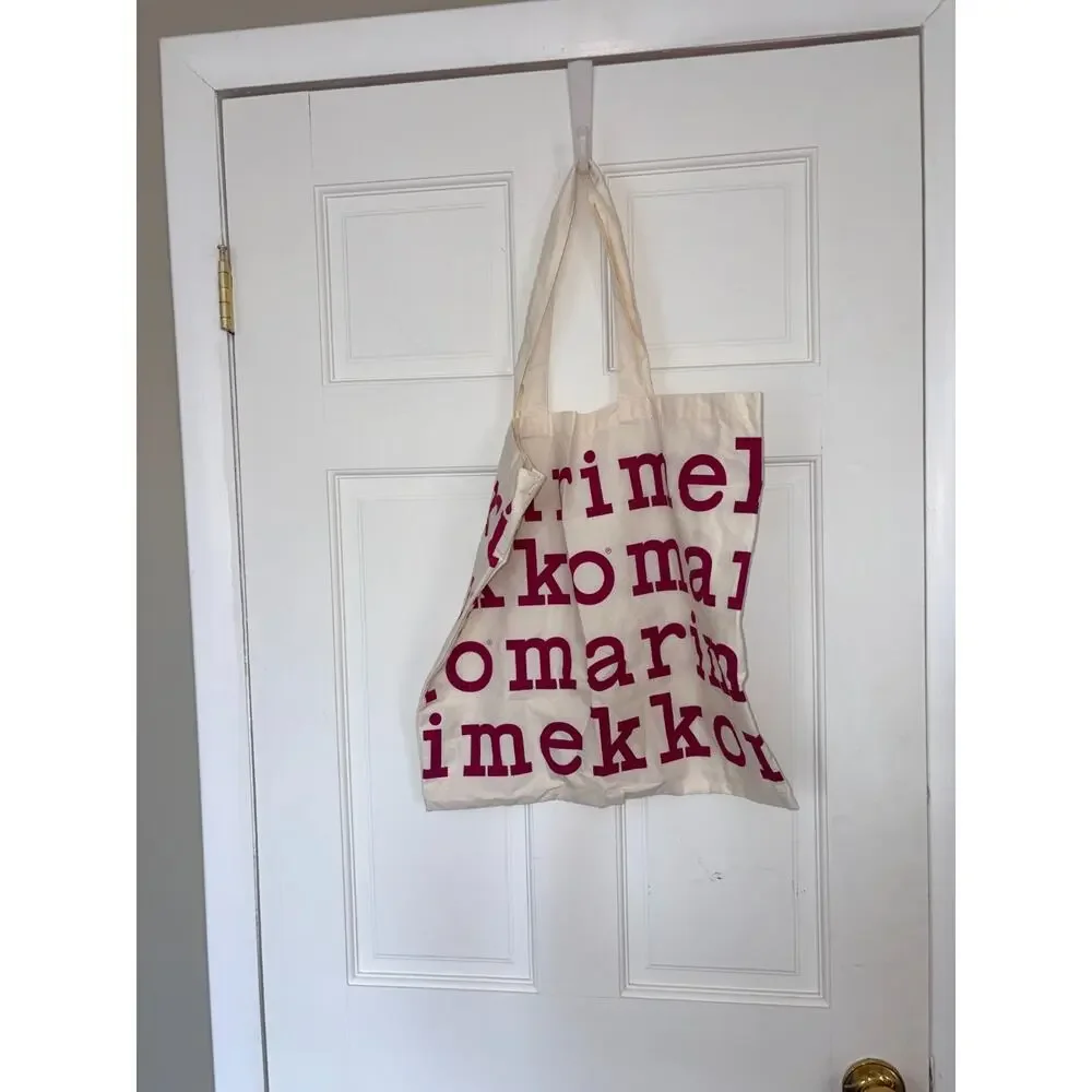 Marimekko Organic Cotton Canvas Tote Bag Cream Plum Magenta Logo Print